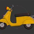 Yellow Scooter With Red Headlight Black Seat And Rearview Mirrors On Black Background