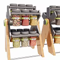 Organized Kitchen Spice Bottles On Wooden Multi Layer Storage Rack With Labels 3d model
