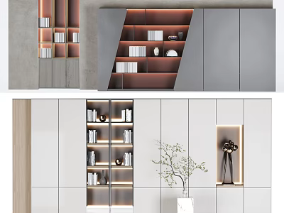 Modern Bookcase Design With Open Shelves LED Lighting And Minimalist White Finish 3d model