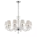 Elegant White Chandelier With Crystal Accents And Six Fabric Lampshades Design