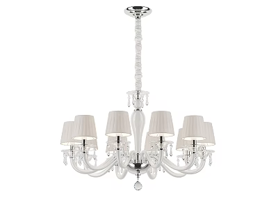 Elegant White Chandelier With Crystal Accents And Six Fabric Lampshades Design 3d model