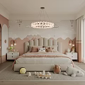 Cozy Pink Kids Room Interior Design With Cloud Patterned Wall Chandelier And Stuffed Toys