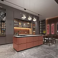 Elegant Modern Showroom Interior With Display Cabinets Wooden Counter And Lighting Fixtures