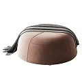 Stylish Round Velvet Ottomans in Brown Gray with Striped Blanket