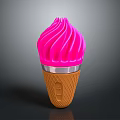Swirled Pink Ice Cream in Brown Waffle Cone with Silver Trim