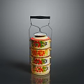 Colorful Stacked Household Storage Container With Floral Patterns And Metal Handle