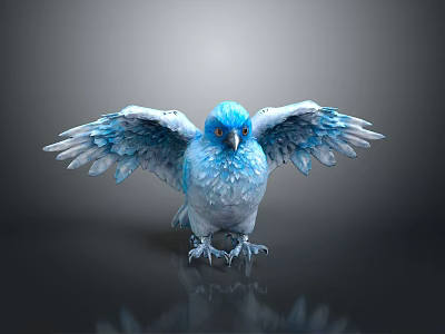 Flying Animal Blue Bird With Spread Wings And Shiny Feathers On Dark Background 3d model