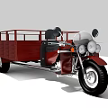 Vintage Red Three Wheel Motorcycle With Cargo Bed Black Seats And Headlights