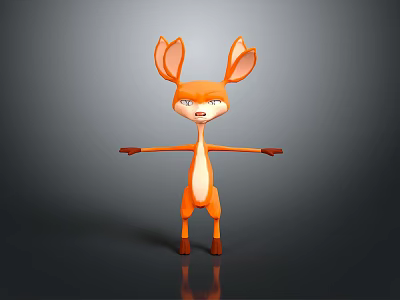 3D Cartoon Deer Character With Orange Fur Large Ears And Outstretched Arms 3d model