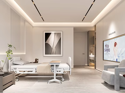 Modern Hospital Outpatient Clinic Interior With Bed Medical Table Sofa And Plant 3d model