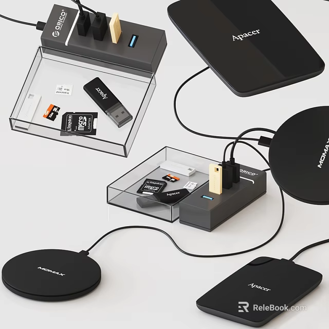 Modern MOKAWA Switch Panel with Transparent Case and Charger Accessories for Home Office Electrical Setup 3d model 