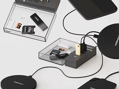 Modern MOKAWA Switch Panel with Transparent Case and Charger Accessories for Home Office Electrical Setup 3d model