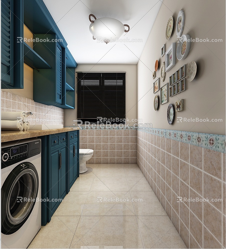 European-style Laundry Room Laundry Room Storage Cabinet Drum Laundry 3d model