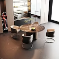 Modern Restaurant Interior Design With Round Marble Table Chairs And Wine Rack