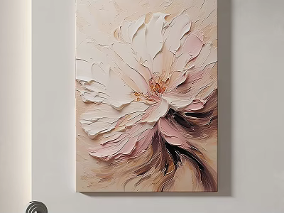 Soft Pink And White Flower Abstract Painting With Impasto Texture And Beige Background 3d model