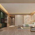 Modern Hotel Room Interior With Comfortable Bed Decorative Wall Wooden Flooring And Lighting