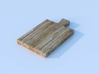 Natural Wooden Rectangular Cutting Board With Handle On Light Blue Background 3d model