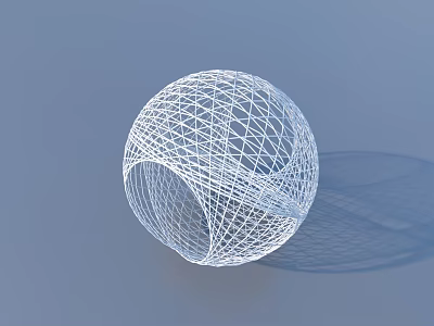 3D White Wireframe Sphere with Interlaced Lines on Blue Background 3d model