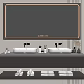 Modern Minimalist Bathroom Cabinet With Double Sinks Backlit Mirror And Towels