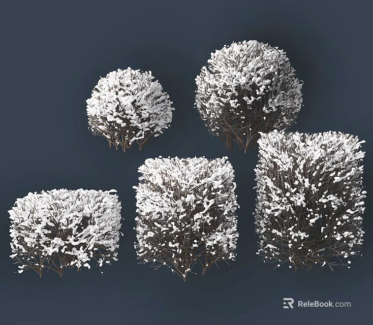 Snow Covered Shrubs In Various Shapes For Winter Garden Landscaping 3d model 