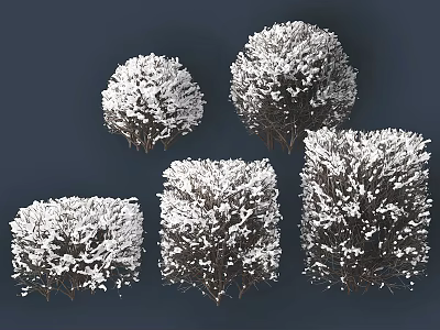 Snow Covered Shrubs In Various Shapes For Winter Garden Landscaping 3d model