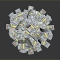 Stack of US Dollar Bills with Flying Currency Notes on Dark Background 3d model
