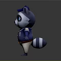 Cartoon Raccoon Game Character in Blue Baseball Uniform with Number 1 and Cap