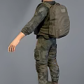 Man In Camouflage Uniform Wearing Tactical Vest And Backpack Full Body View