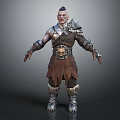 Bald Headed Warrior Game Movie Character With Skull Decorated Armor And Leather Outfit