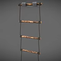 Industrial Wooden Ladder Equipment With Rope Wrapping And Worn Texture Surface
