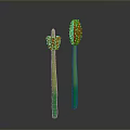 Green Stem Plants With Long Stems And Orange Spotted Tops In Grey Background