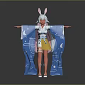 Game Movie Character With Rabbit Ears Red Skin White Hair Blue Kimono And Yellow Skirt