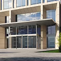 Modern Commercial Storefront With Glass Doors Curtain Wall Stone Cladding And Landscaped Greenery