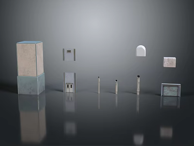 Abstract Architectural Models With Geometric Shapes Arches Small Structures Gray White Reflective Surface 3d model