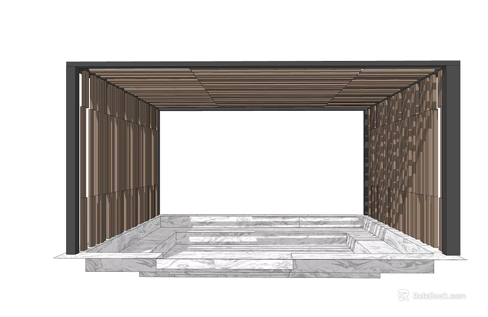 Wooden Pergola Design With Slatted Roof And Marble Floor Platform 3d model 