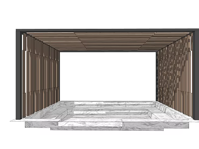 Wooden Pergola Design With Slatted Roof And Marble Floor Platform 3d model