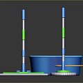 Blue Cleaning Bucket With Strainer And Flat Mop Featuring Green White Handle 3d model