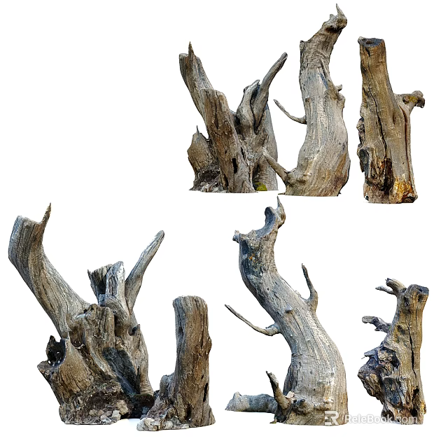 Natural Garden Ornaments Featuring Driftwood And Tree Stumps For Rustic Design 3d model 