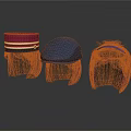 Fashionable Daily Hats Red With Gold Stripes Blue And Black With Purple Ribbons