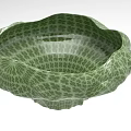 Green Lotus Leaf Edge Bowl With Grid Pattern And Textured Surface 3d model