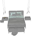 Modern Double Bed Design With Gray Bedding Black Frame And Bedside Stools 3d model