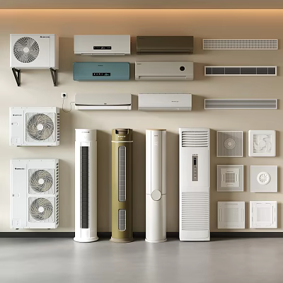 Various Types Of Air Conditioners And Fans Displayed 3d model