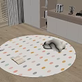 Soft Round Rug with Colorful Polka Dots on Wooden Floor with Plush Toy and Books