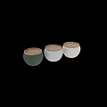 Modern Rounded Side Tables In White And Green With Speckled Texture And Wooden Tops