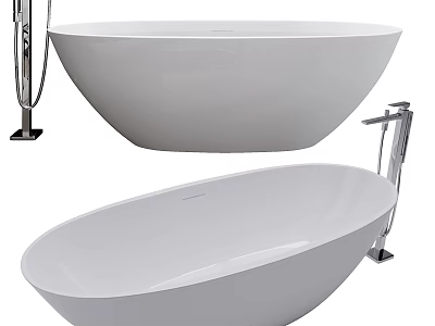 Modern White Freestanding Bathtub With Sleek Oval Design And Chrome Faucet Fixture 3d model