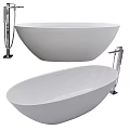 Modern White Freestanding Bathtub With Sleek Oval Design And Chrome Faucet Fixture