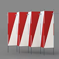 Red And White Diagonal Striped Room Dividers With Multiple Panels And Metal Stands