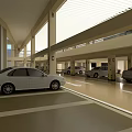 Multi Level Parking Garage With Parked Cars Columns Yellow Black Stripes Smooth Flooring Ample Lighting