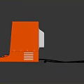 Orange Electronic Workstation with Screen Displaying 3D Model Interface and Keyboard Mouse Area