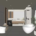 Modern Bathroom Interior Design With Freestanding Bathtub Toilet Washing Machine And Green Plant